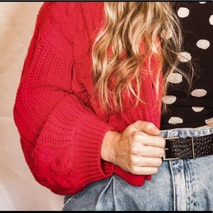 urban outfitters red knit crop button sweater